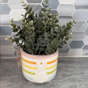 Multicolor Striped Ceramic Planter with Bunny Accent - Home Accents
